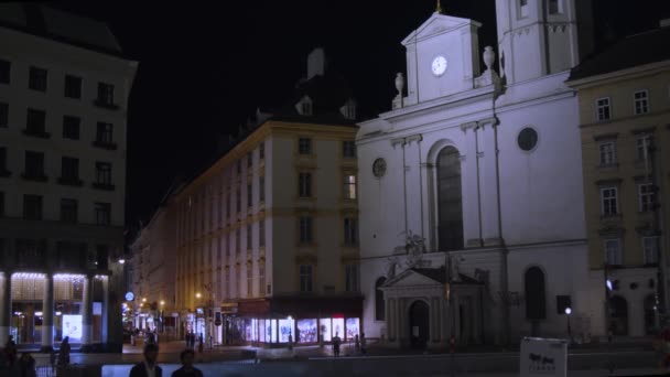 Viena Centro Con Fachada Michaelerplatz Por Noche Imágenes Alta Calidad — Vídeos de Stock