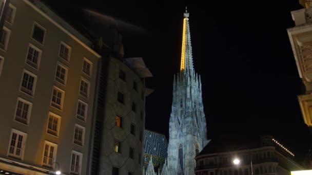 聖シュテファン大聖堂の塔にはライトアップされたはしごがあります 高品質4K映像 — ストック動画
