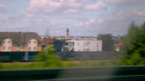 Miasto Enns Górnej Austrii Oglądane Pociągu Dużych Prędkości Wysokiej Jakości — Wideo stockowe