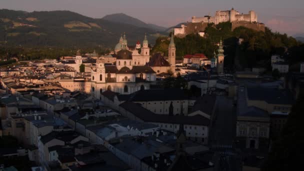 Paisaje Urbano Salzburgo Hermosa Luz Tarde Verano Imágenes Alta Calidad — Vídeos de Stock