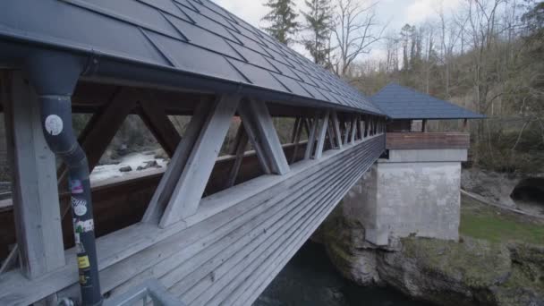 Drewniany Most Elektrowni Wodnej Traunfall Wysokiej Jakości Materiał — Wideo stockowe