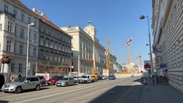 Wiedeń Lichtenfelsgasse Ulica Miasta Dźwigami Budowlanymi Wysokiej Jakości Materiał — Wideo stockowe