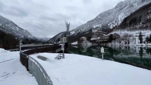 Tourné Dessus Réservoir Hydroélectrique Haute Autriche Hiver Images Haute Qualité — Video