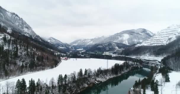 Survol Aérien Réservoir Hydroélectrique Haute Autriche Hiver Images Haute Qualité — Video