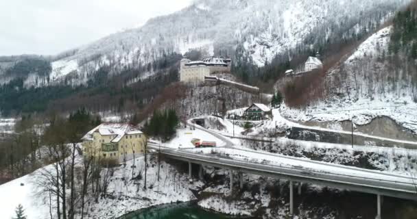 Авіакомпанія Schloss Klaus Верхній Австрії Взимку Кадри Високої Якості — стокове відео