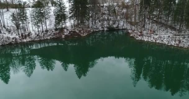 Antena Nad Zbiornikiem Wodnym Górnej Austrii Zimie Wysokiej Jakości Materiał — Wideo stockowe