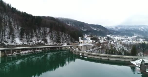 Antenne Dessus Barrage Hydroélectrique Rivière Steyr Haute Autriche Hiver Images — Video