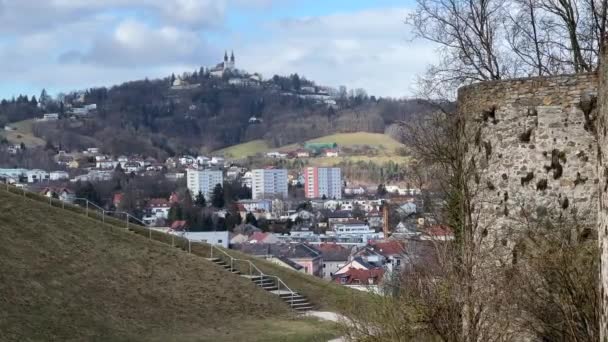 Linz Historic Town Viewed Castle High Quality Footage — Stock Video