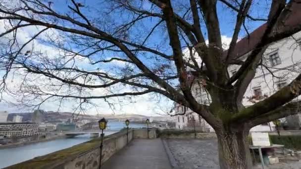 Linz Splendida Vista Schlossberg Danubio Filmati Alta Qualità — Video Stock