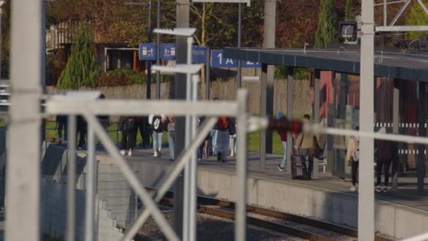 Regionalt Tåg Som Går Tågstationen Högkvalitativ Film — Stockvideo