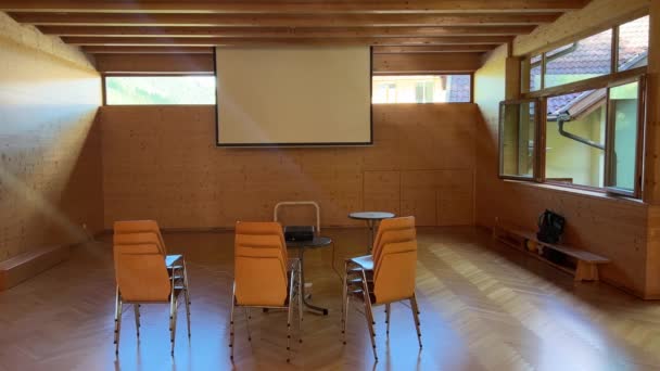 Sala Ginásio Madeira Com Lona Cadeiras Imagens Alta Qualidade — Vídeo de Stock