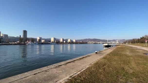 Linz Urfahr Paesaggio Urbano Fiume Danubio Filmati Alta Qualità — Video Stock