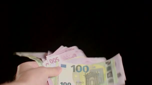 Руки Махають Євройськими Банкнотами Повільному Русі Високоякісні Кадри Твердим Вмістом — стокове відео