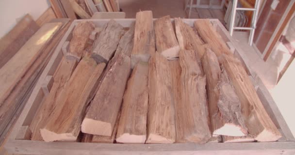Drewno Opałowe Drewnianym Schowku Wysokiej Jakości Materiał — Wideo stockowe