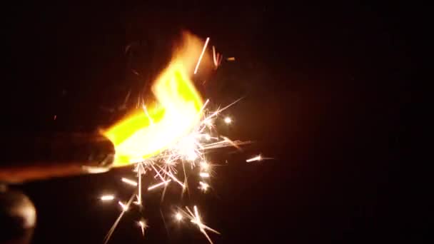 Spray Candle Spitting Fire Sparks Slow Motion High Quality Fullhd — Stock Video