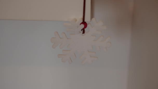 Декоративний Снігопад Звисає Книжкової Полиці Високоякісні Кадри — стокове відео
