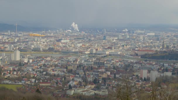 Time Lapse Linz Con Danubio Zona Industriale Filmati Alta Qualità — Video Stock