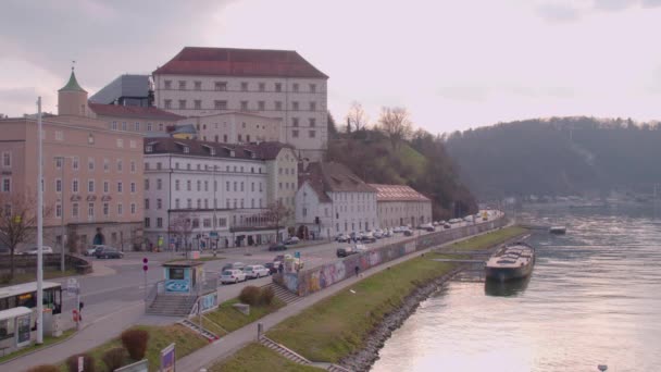 Tráfego Hora Ponta Ponte Nibelungen Linz Imagens Alta Qualidade — Vídeo de Stock