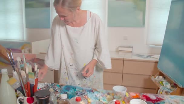 Peintre Art Féminine Travaillant Dans Son Atelier Images Haute Qualité — Video