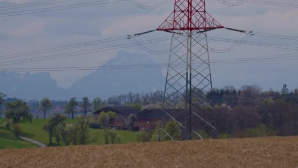 Ripresa Tele Linee Elettriche Alta Tensione Nella Campagna Austriaca Filmati — Video Stock