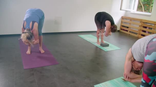 Kvinnlig Yogaklass Studio Uppvärmning Och Stretching Högkvalitativ Film — Stockvideo