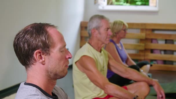 Yoga Les Studio Opwarmen Verschillende Houdingen Hoge Kwaliteit Beeldmateriaal — Stockvideo