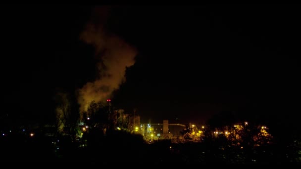 Время Работы Бумажного Завода Ночью Красивым Дымом Высококачественные Кадры — стоковое видео