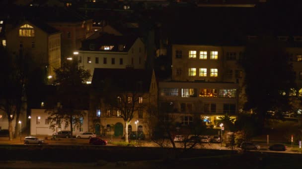 Linz Urfahr Paesaggio Urbano Notte Filmati Alta Qualità — Video Stock