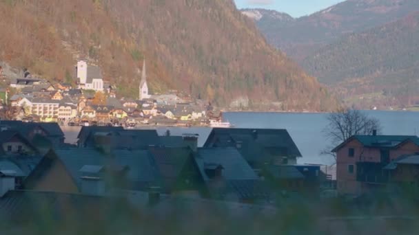 Hallstatt Wide View Town Morning Dew High Quality Footage — Stock Video