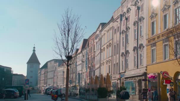 Wels Stadtplatz Homlokzata Történelmi Óváros Kiváló Minőségű Felvételek — Stock videók