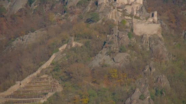 Wachau Duernstein Castle Ruins Town High Quality Footage — Stock Video