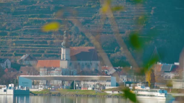 Krems Der Donau Viewed Danube River High Quality Footage — Stock Video