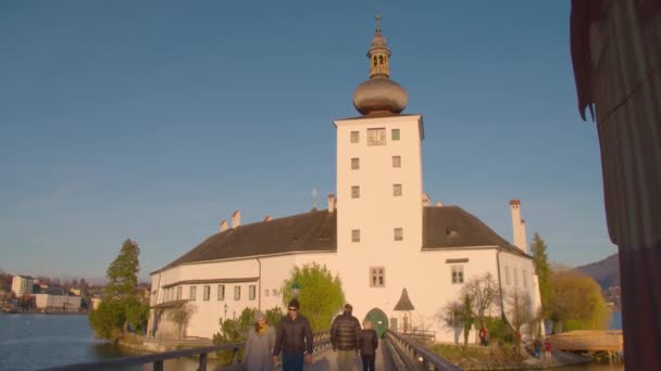 Západ Slunce Pohled Schloss Ort Jezera Traunsee Vysoce Kvalitní Záběry — Stock video