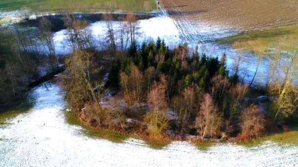Udara Dari Sebagian Salju Salju Salju Hutan Musim Dingin Austria — Stok Video
