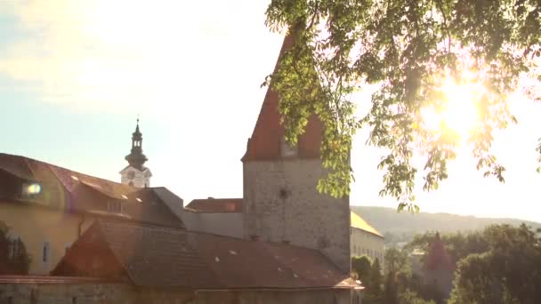 Freistadt Horní Rakousko Středověkou Městskou Hradbou Vysoce Kvalitní Fullhd Záběry — Stock video