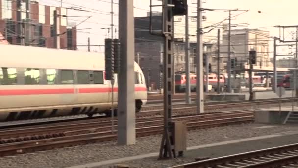 Ingang Van Trein Het Oostenrijkse Station Hoge Kwaliteit Fullhd Beeldmateriaal — Stockvideo