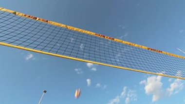 Plaj voleybol sahasında takım oynuyor. Yüksek kaliteli FullHD görüntüler