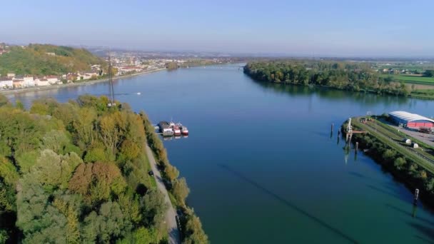 Aerial River Junction Enns Danube River High Quality Footage — Stock Video
