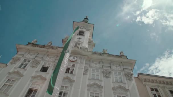 Stadtplatz Şehir Meydanındaki Steyr Rathaus Belediye Binası Yüksek Kalite Görüntü — Stok video