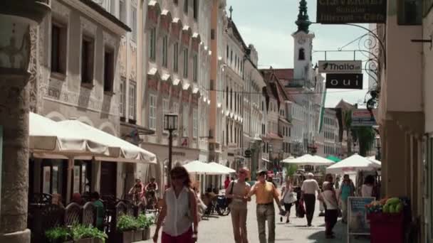 Enge Gasse Steyrnél Ami Stadtplatz Főtérre Vezet Kiváló Minőségű Felvételek — Stock videók