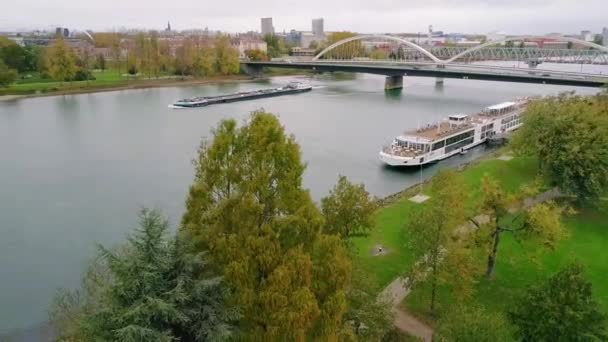 Rhein Floden Kehl Tittar Till Strasbourg Högkvalitativ Film — Stockvideo