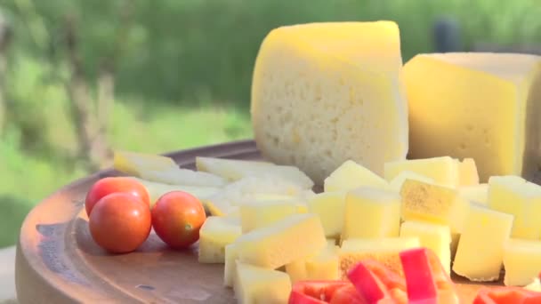 Красивая Тарелка Сыром Овощами Высококачественные Fullhd Кадры — стоковое видео