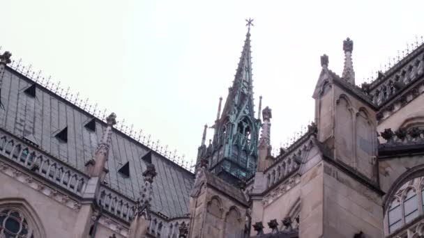 Detailní Záběr Novogotické Mariánské Katedrály Linci Horní Rakousko Vysoce Kvalitní — Stock video
