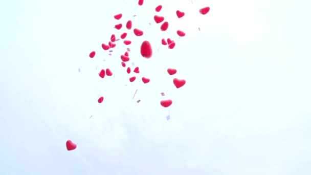 Hjärtformade Ballonger Som Börjar Vid Bröllopsceremonin Högkvalitativ Fullhd Film — Stockvideo