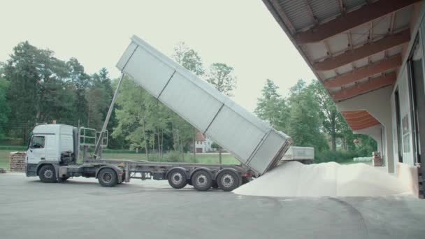 Вантажівка Розвантажує Добрива Складі Високоякісні Кадри — стокове відео