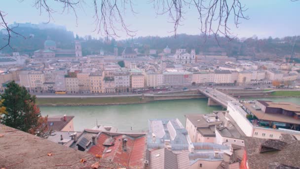 Famosa Vista Salzburgo Desde Kapuzinerberg Hasta Ciudad Histórica Imágenes Alta — Vídeos de Stock