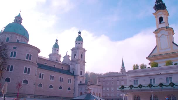 Salzburg Residenzplatz Şehir Meydanı Katedral Yüksek Kalite Görüntü — Stok video