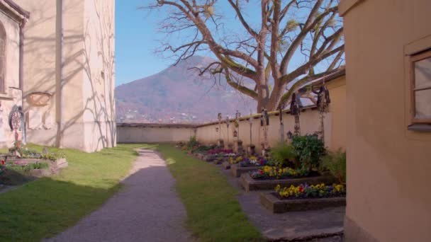 Salzburg Történelmi Nonnberg Kolostor Temetője Kiváló Minőségű Felvételek — Stock videók