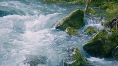Hinterstoder yakınlarındaki Steyr Nehri 'nde vahşi su. Yüksek kalite 4k görüntü