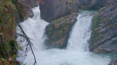 Hinterstoder yakınlarındaki Steyr Nehri 'nde vahşi su. Yüksek kalite 4k görüntü